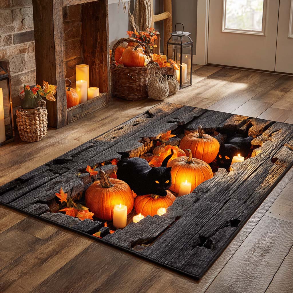 Lantern Cat Patch Area Rug - Non-Slip Washable 3D Print Rug for Living Room & BedroomTVC2108304