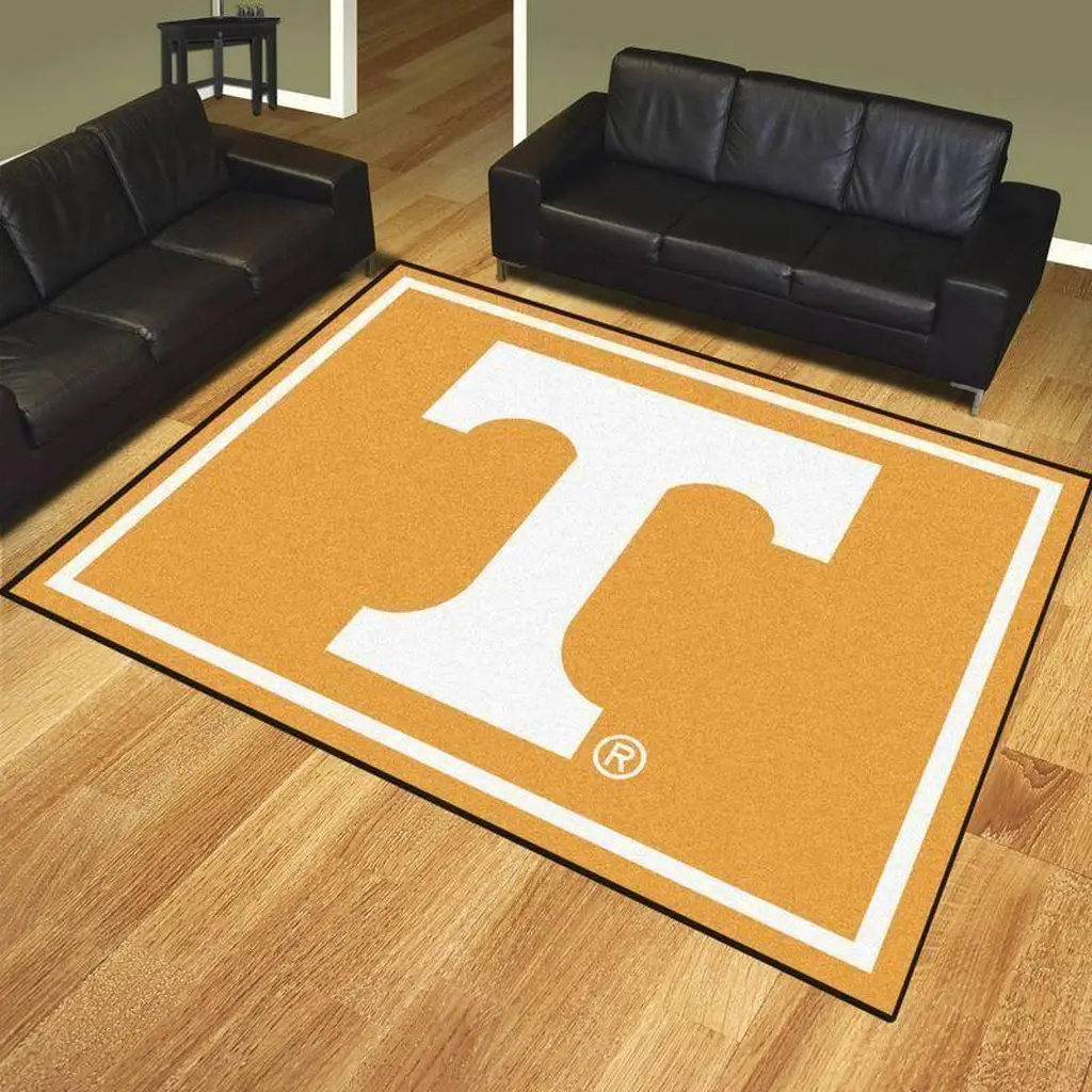 Large Area Rug with Bold T Design for Living Room Orange and White