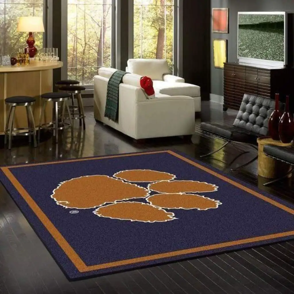 Large Paw Print Area Rug for Living Room Decor Blue and Orange