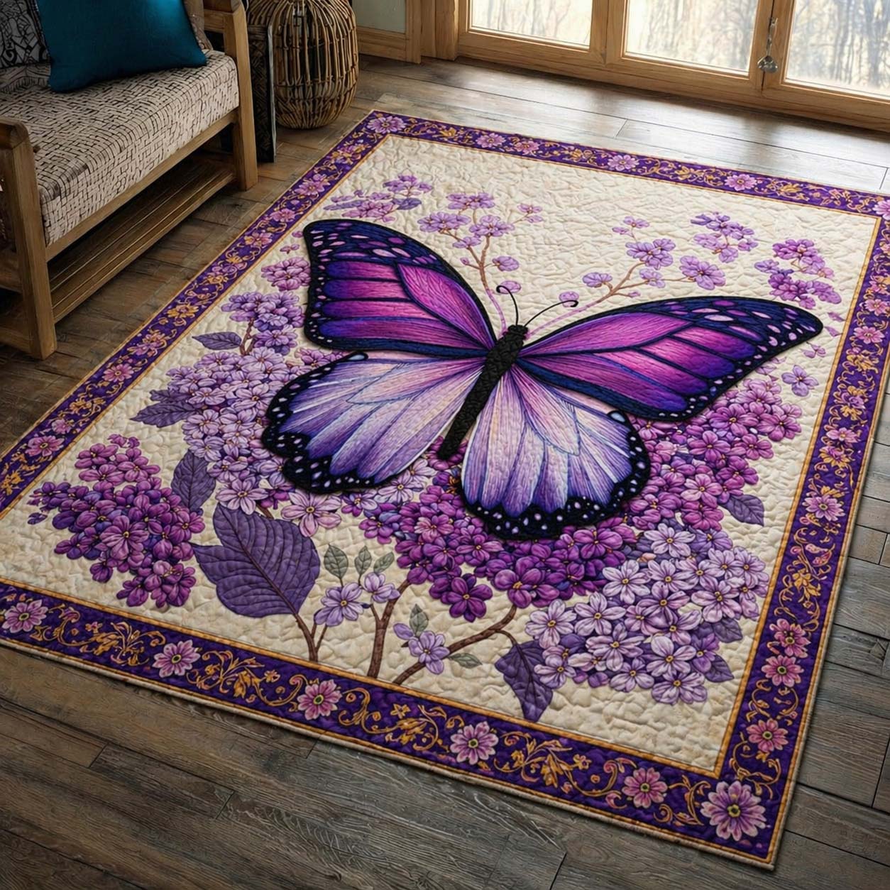 Lavender Butterfly Dream Area Rug - Non-Slip Washable 3D Print Rug for Living Room & BedroomTVC2108408