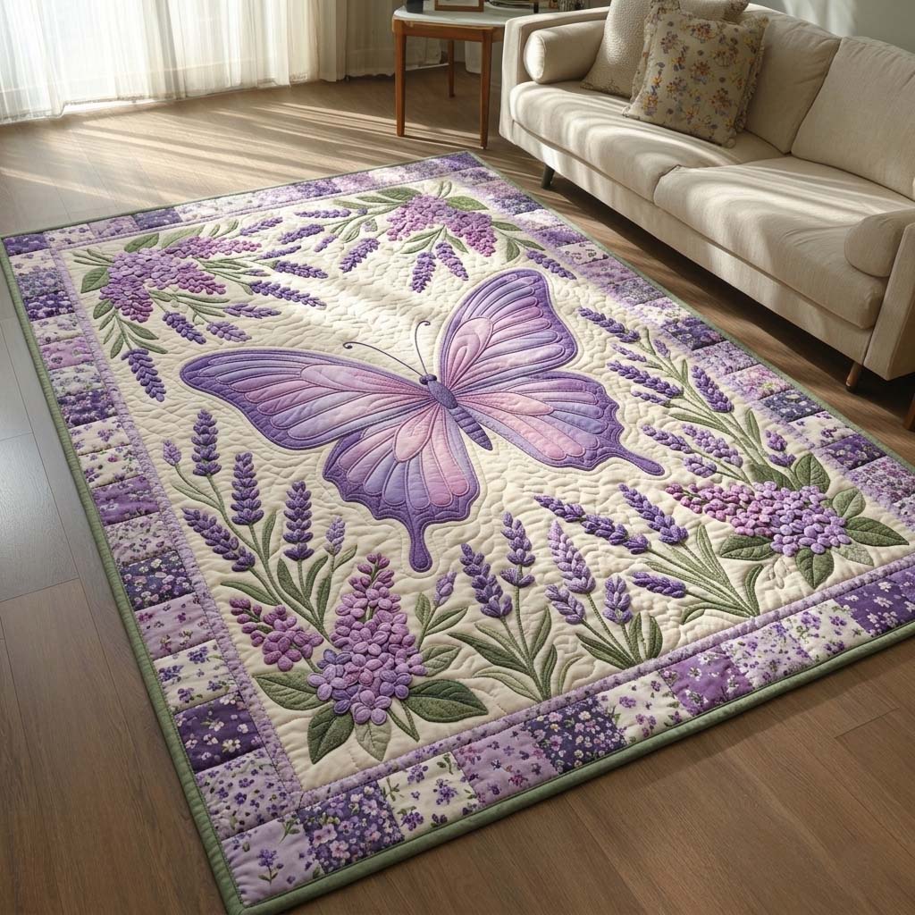 Lavender Dream Butterfly Area Rug - Non-Slip Washable 3D Print Rug for Living Room & BedroomTVC2108408