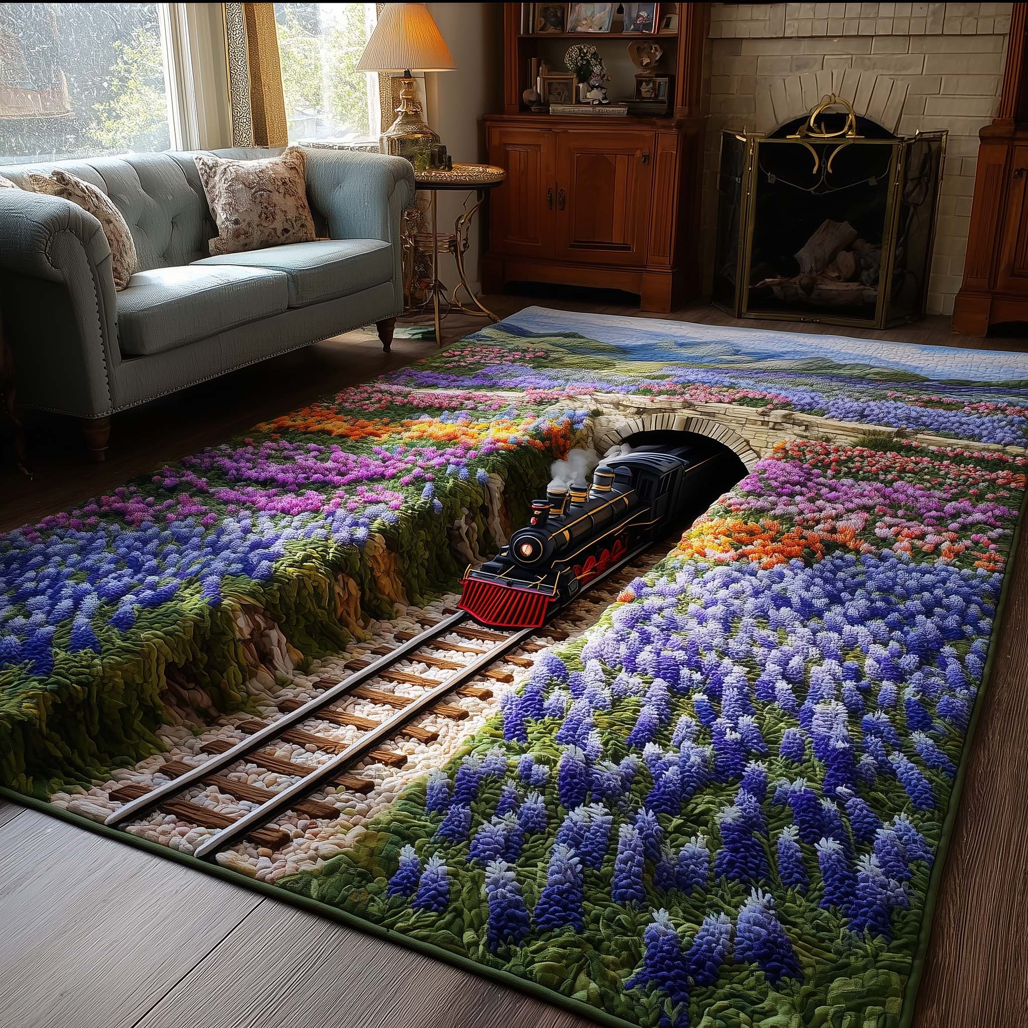 Lavender Field Express Area Rug - Non-Slip Washable 3D Print Rug for Living Room & BedroomTVC2108408