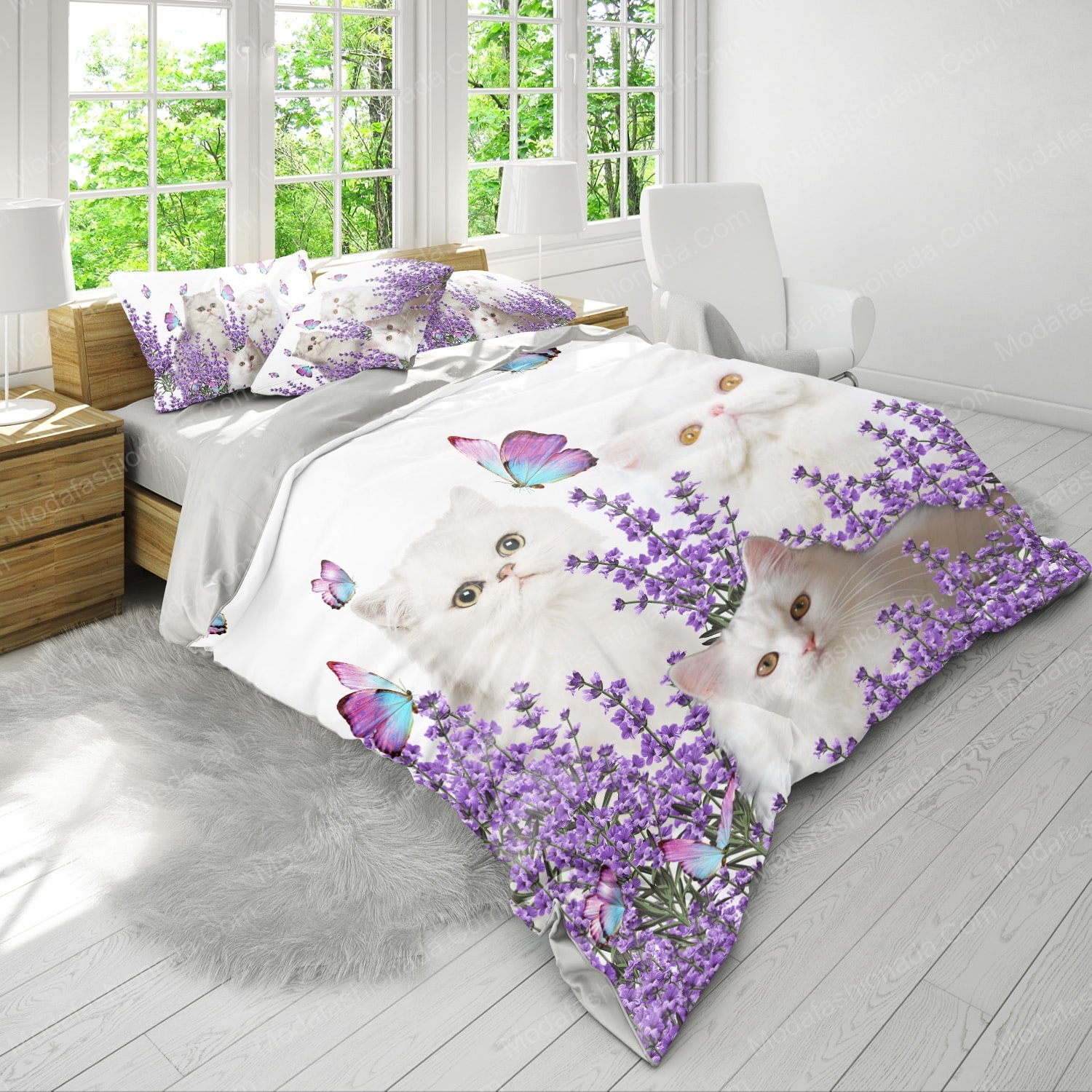 Lavender Flower And Persian Cat Animal 168 Bedding Set