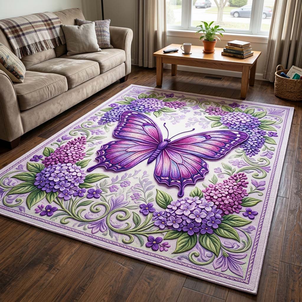 Lavender Wings Area Rug - Non-Slip Washable 3D Print Rug for Living Room & BedroomTVC2108408