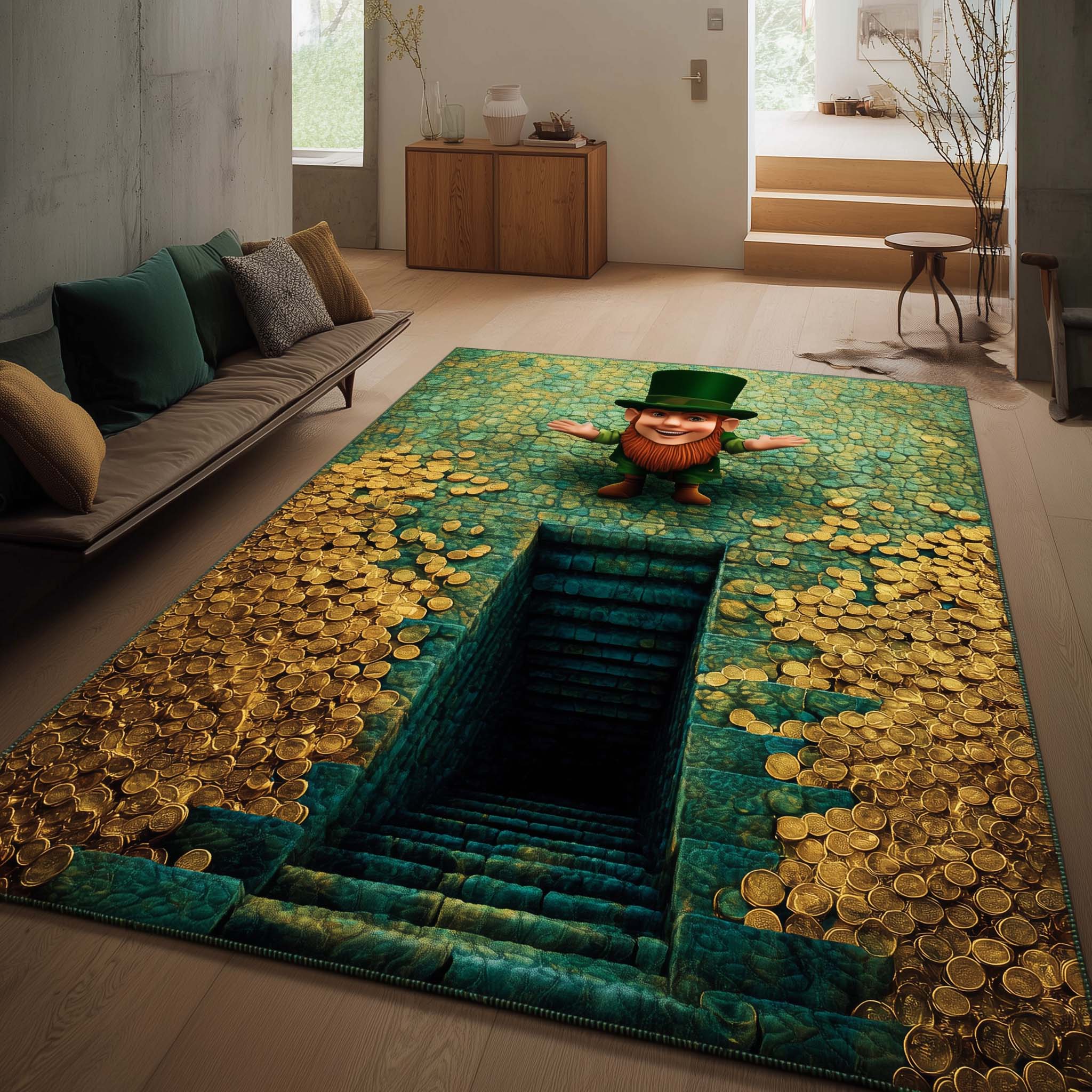 Leprechaun Gold Vault Area Rug - Non-Slip Washable 3D Print Rug for Living Room & BedroomTVC2108408