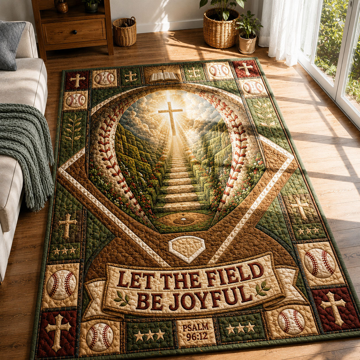 Let The Field Be Joyful Baseball Faith Area Rug - Non-Slip Washable 3D Print Rug for Living Room & BedroomTVC2108408