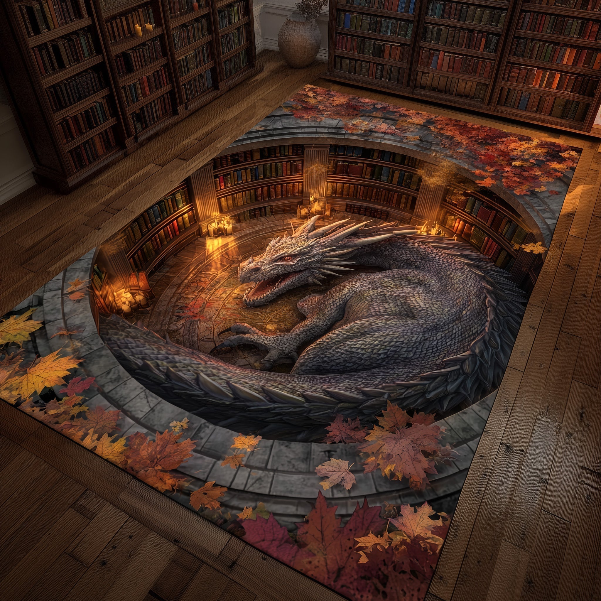 Library Dragon Area Rug - Non-Slip Washable 3D Print Rug for Living Room & BedroomTVC2108222