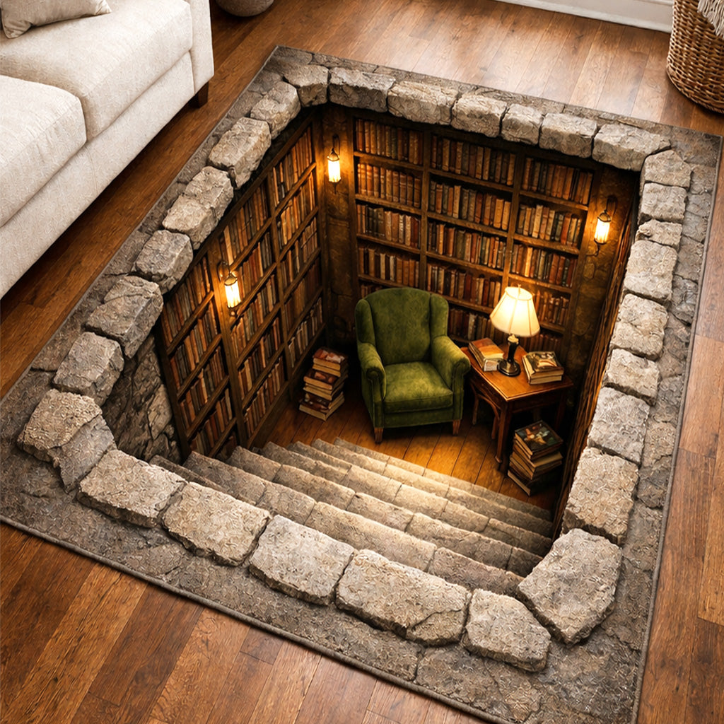 Library Hollow Area Rug - Non-Slip Washable 3D Print Rug for Living Room & BedroomTVC2108303