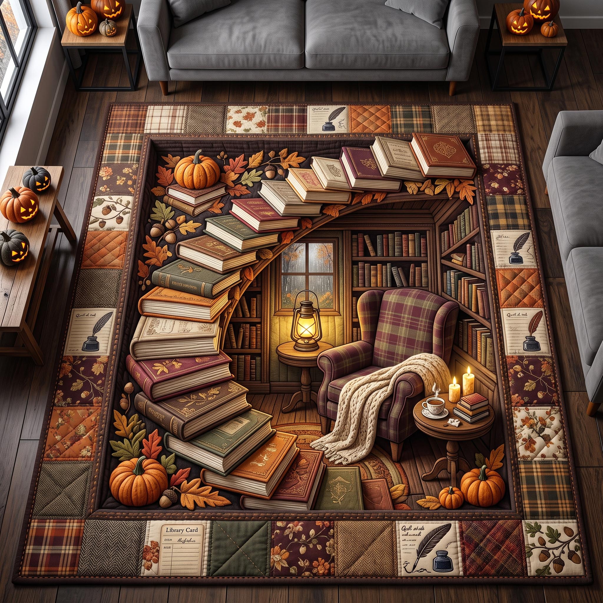 Library Stairway Area Rug - Non-Slip Washable 3D Print Rug for Living Room & BedroomTVC2108407