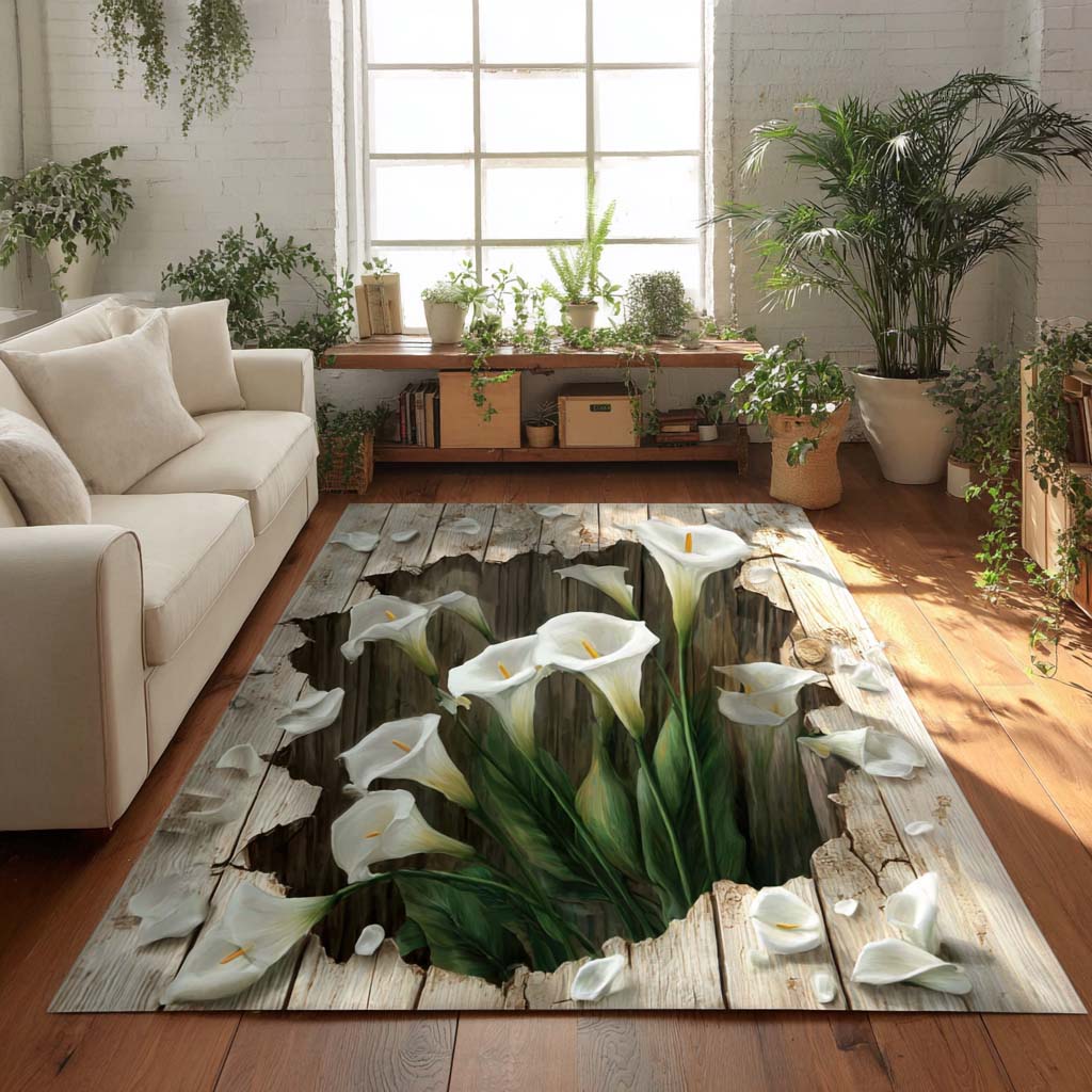 Lily Bloom Area Rug - Non-Slip Washable 3D Print Rug for Living Room & BedroomTVC2108302