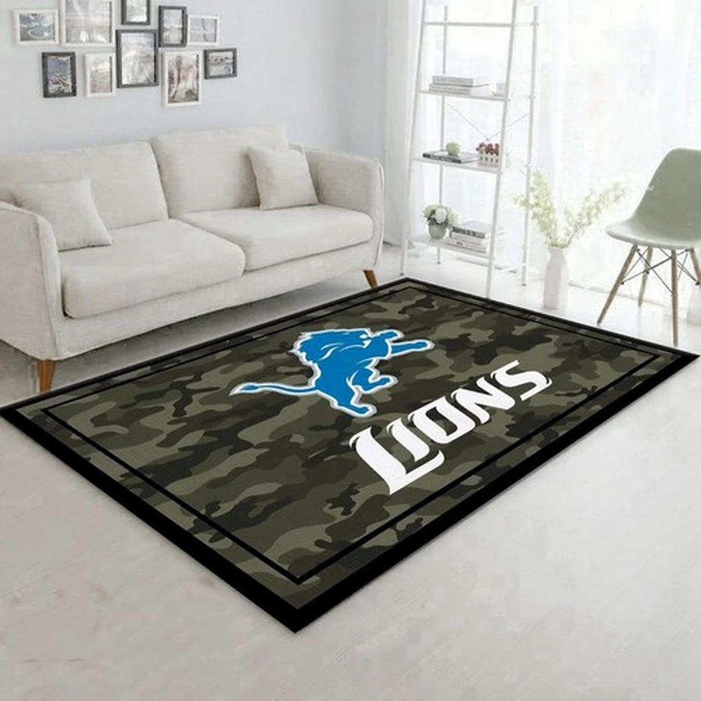 Lion Camo Area Rug for Living Room Decor Blue and Green