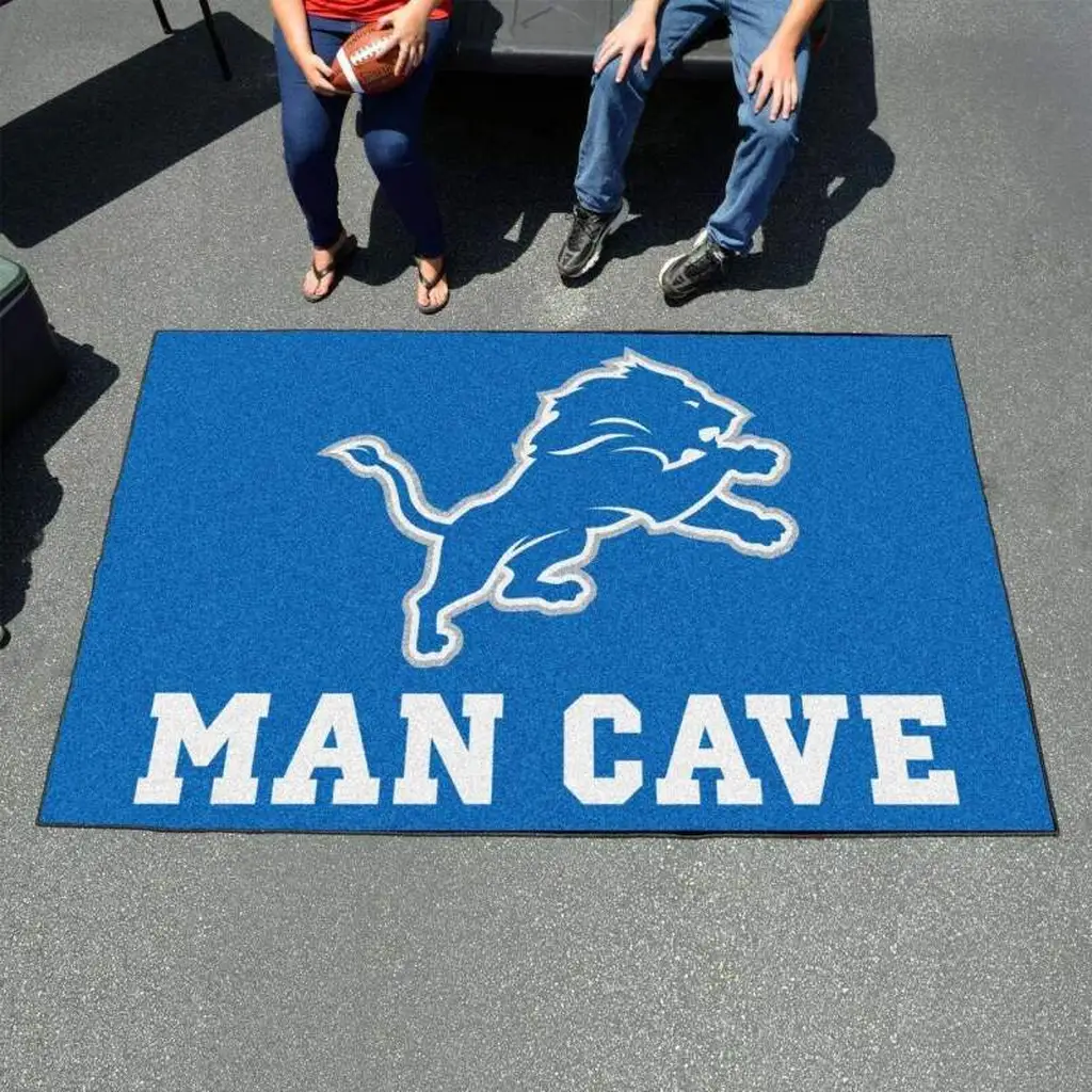 Lion Design Man Cave Rug for Stylish Home Decor Blue and White
