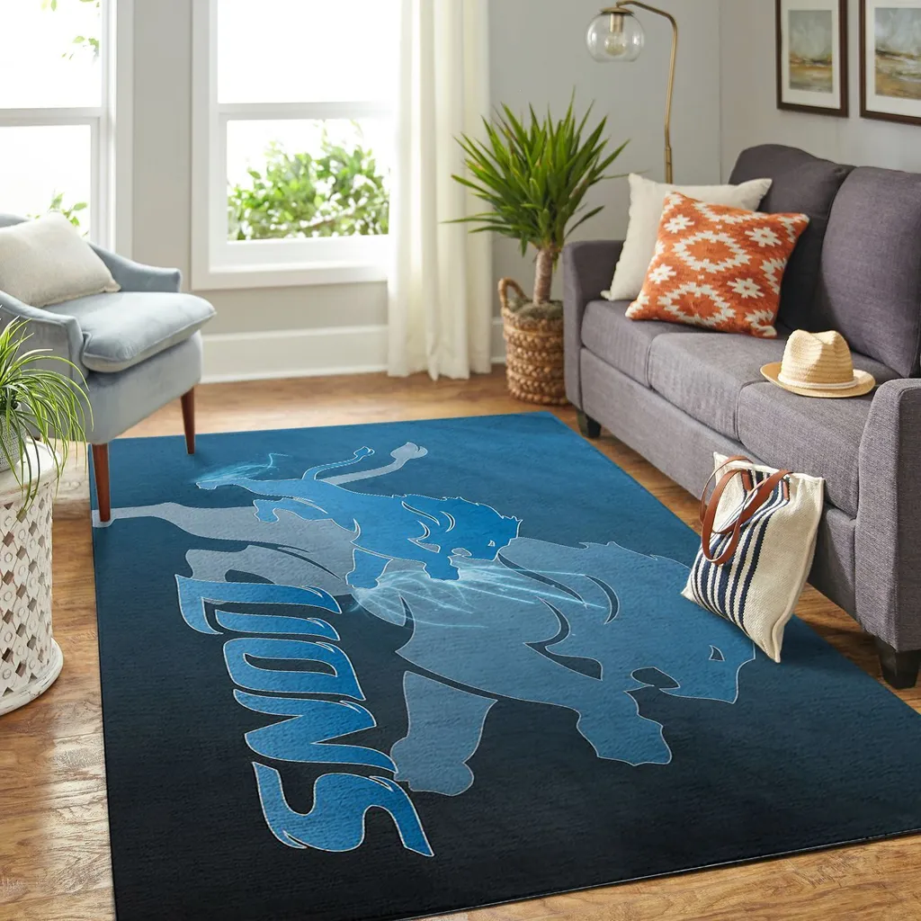 Lion Pattern Area Rug for Living Room Decoration Black and Blue