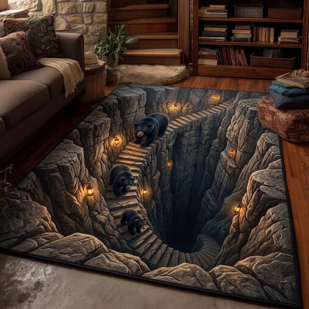 Lodge Bear Area Rug - Non-Slip Washable 3D Print Rug for Living Room & BedroomTVC2108407