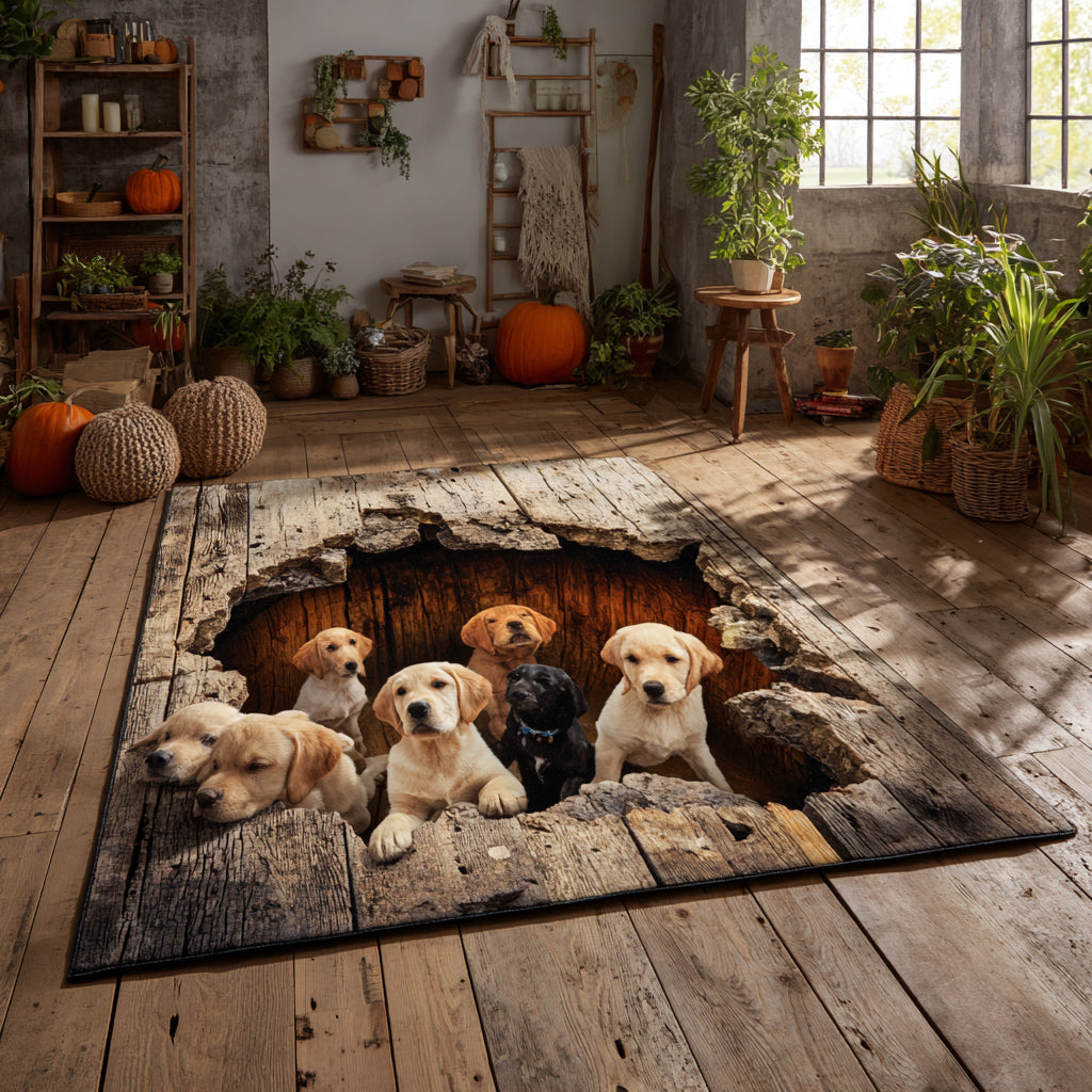 Log Labrador Retriever Area Rug - Non-Slip Washable 3D Print Rug for Living Room & BedroomTVC2108301