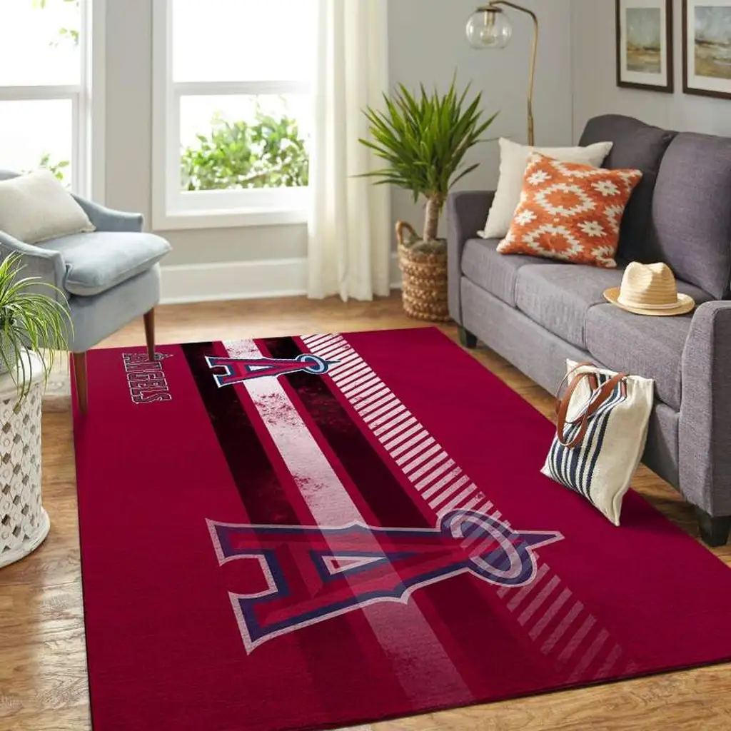 Los Angeles Angels Rug - Area for Living Room Decor Red and White