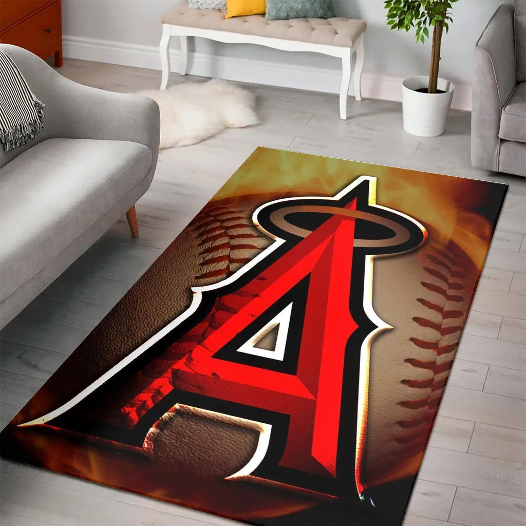 Los Angeles Angels Rug - Baseball Area Design Black and Red