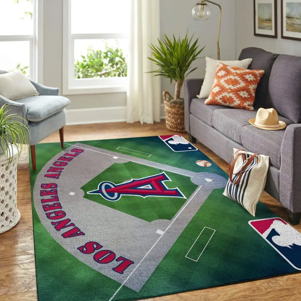 Los Angeles Angels Rug - Baseball Field Area for Room Decor Green and Gray
