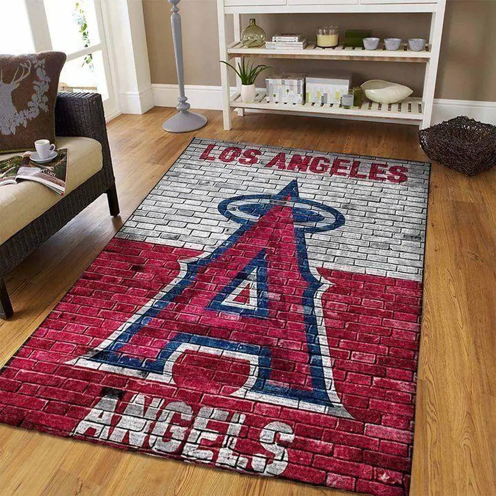 Los Angeles Angels Rug - Baseball Team Logo Area Carpet Red and White