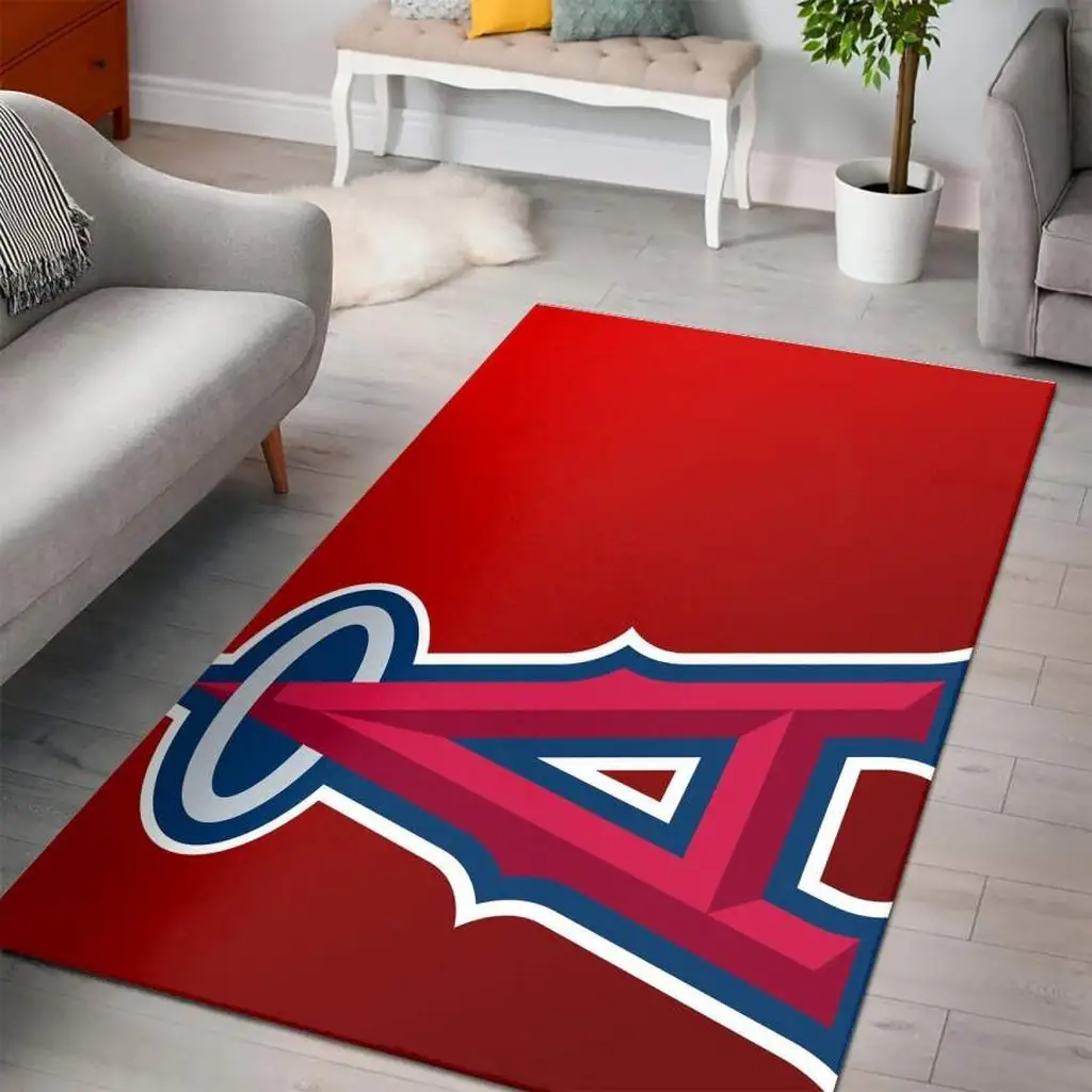 Los Angeles Angels Rug - Logo Area for Living Room Decor Blue and Red