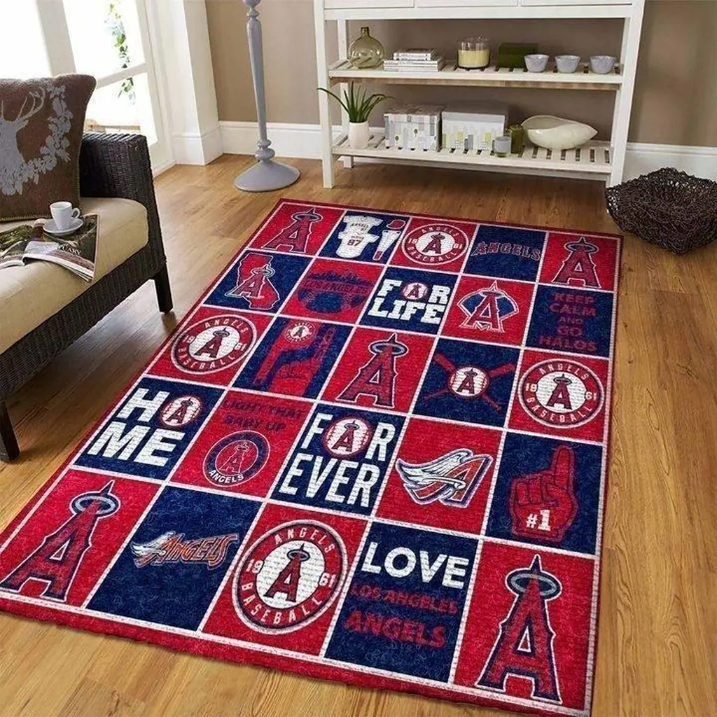 Los Angeles Angels Rug - Patterned Area for Home Decor Blue and Red
