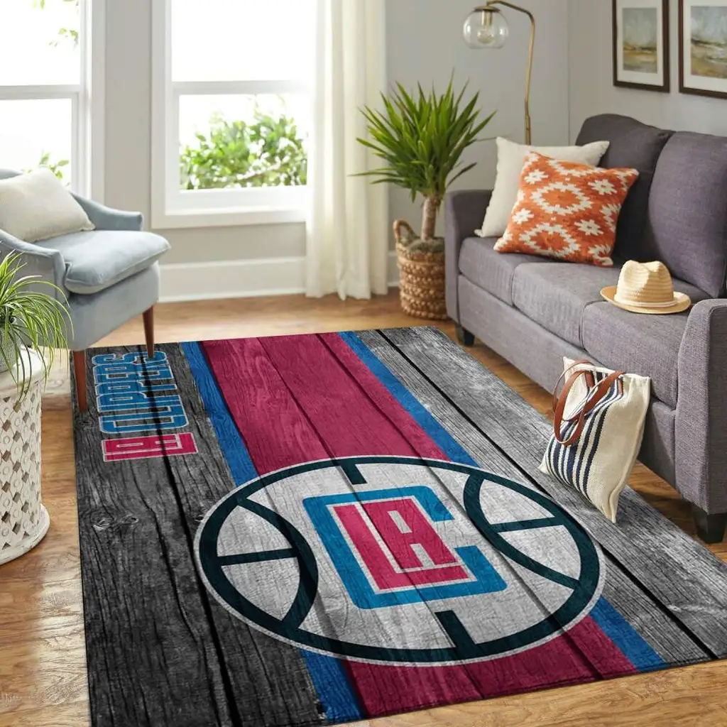 Los Angeles Clippers Rug - Hardwood Floor for Living Room Red and Gray