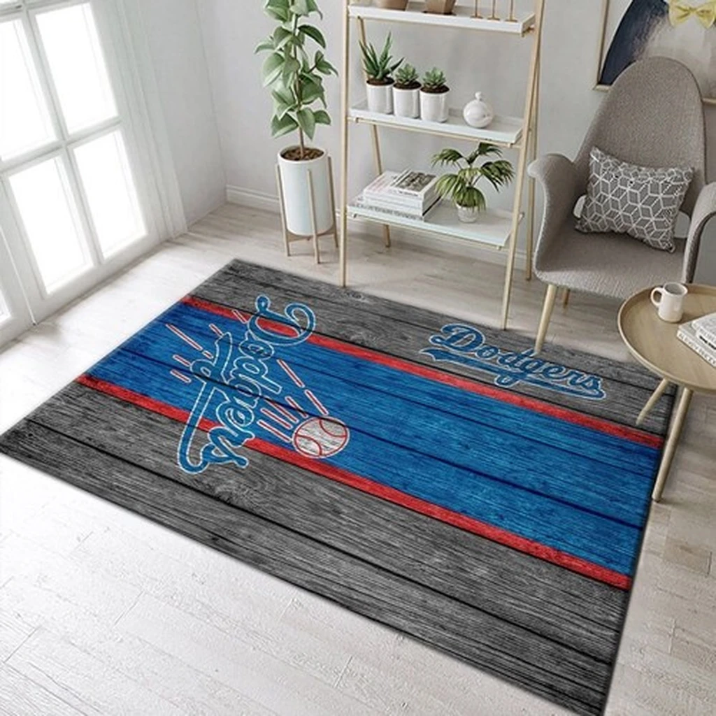 Los Angeles Dodgers Rug - Area for Living Room Decor Blue and Gray
