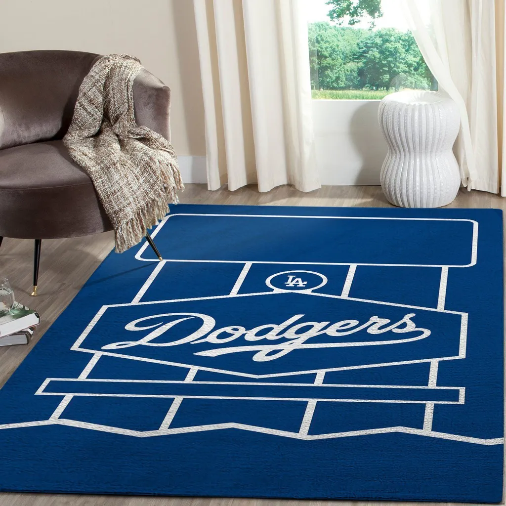 Los Angeles Dodgers Rug - Baseball Field Area for Kids Room Blue and White
