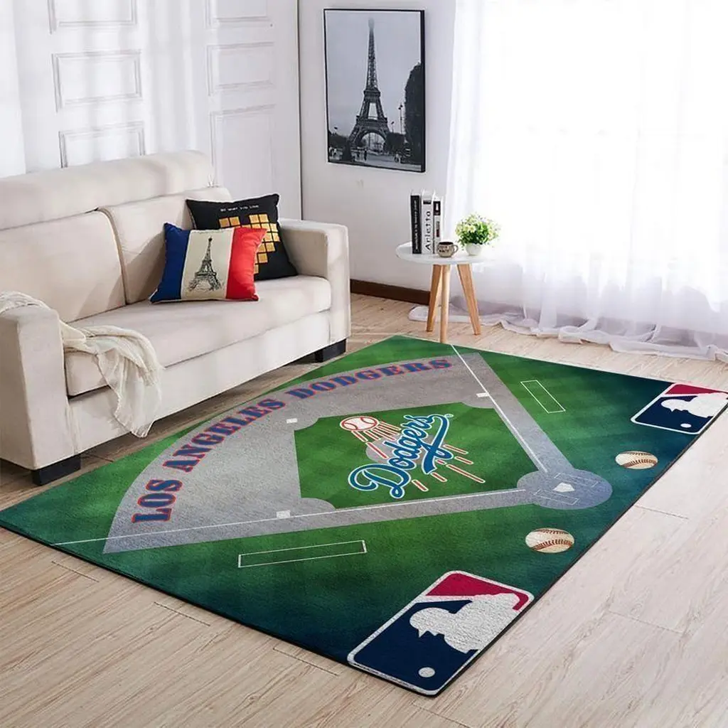 Los Angeles Dodgers Rug - Baseball Field Area for Living Room Green and Gray