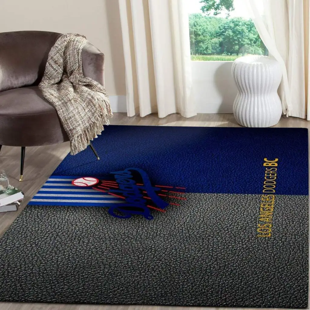 Los Angeles Dodgers Rug - Baseball for Game Room Decor Black and Blue