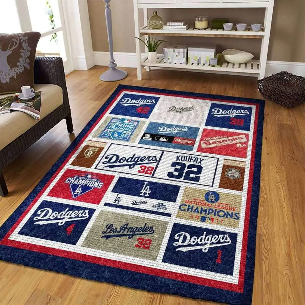 Los Angeles Dodgers Rug - Baseball Team Logo Carpet Blue and Red