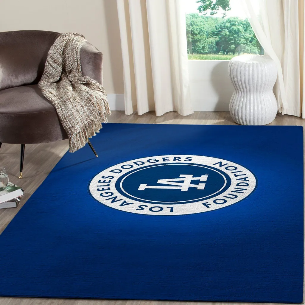 Los Angeles Dodgers Rug - Logo Area for Home Decor Bedroom Blue and White