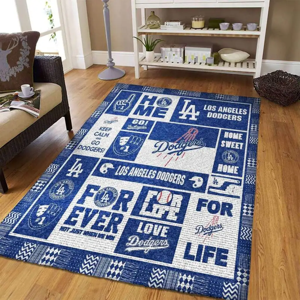Los Angeles Dodgers Rug - Patterned Area for Home Decor Blue and White