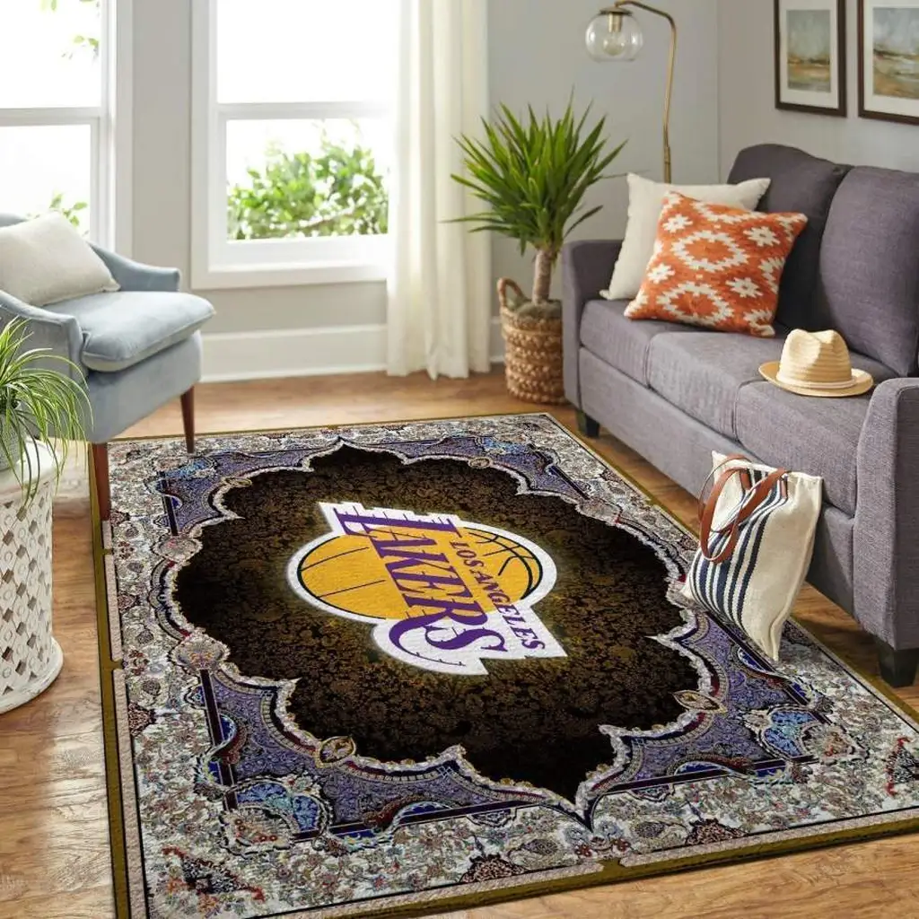 Los Angeles Lakers Rug - Area for Living Room Decor Black and Purple
