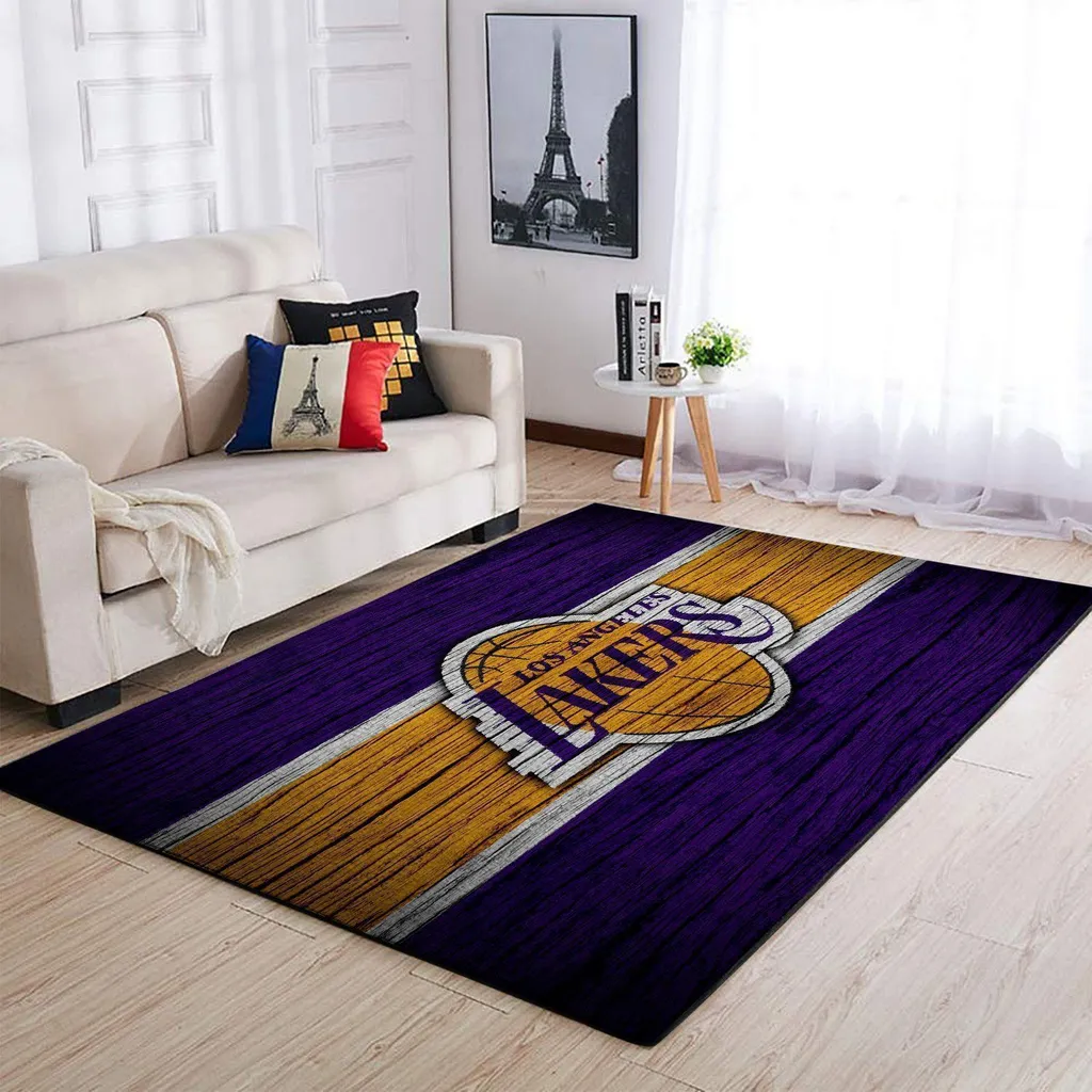 Los Angeles Lakers Rug - Area Hardwood Floor Design Purple and Yellow