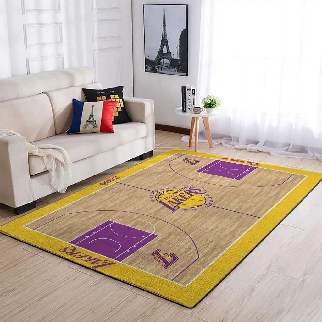 Los Angeles Lakers Rug - Authentic Court Area for Home and Office Purple and Yellow