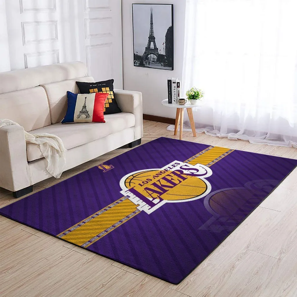 Los Angeles Lakers Rug - Basketball Area Design Carpet Purple and Yellow