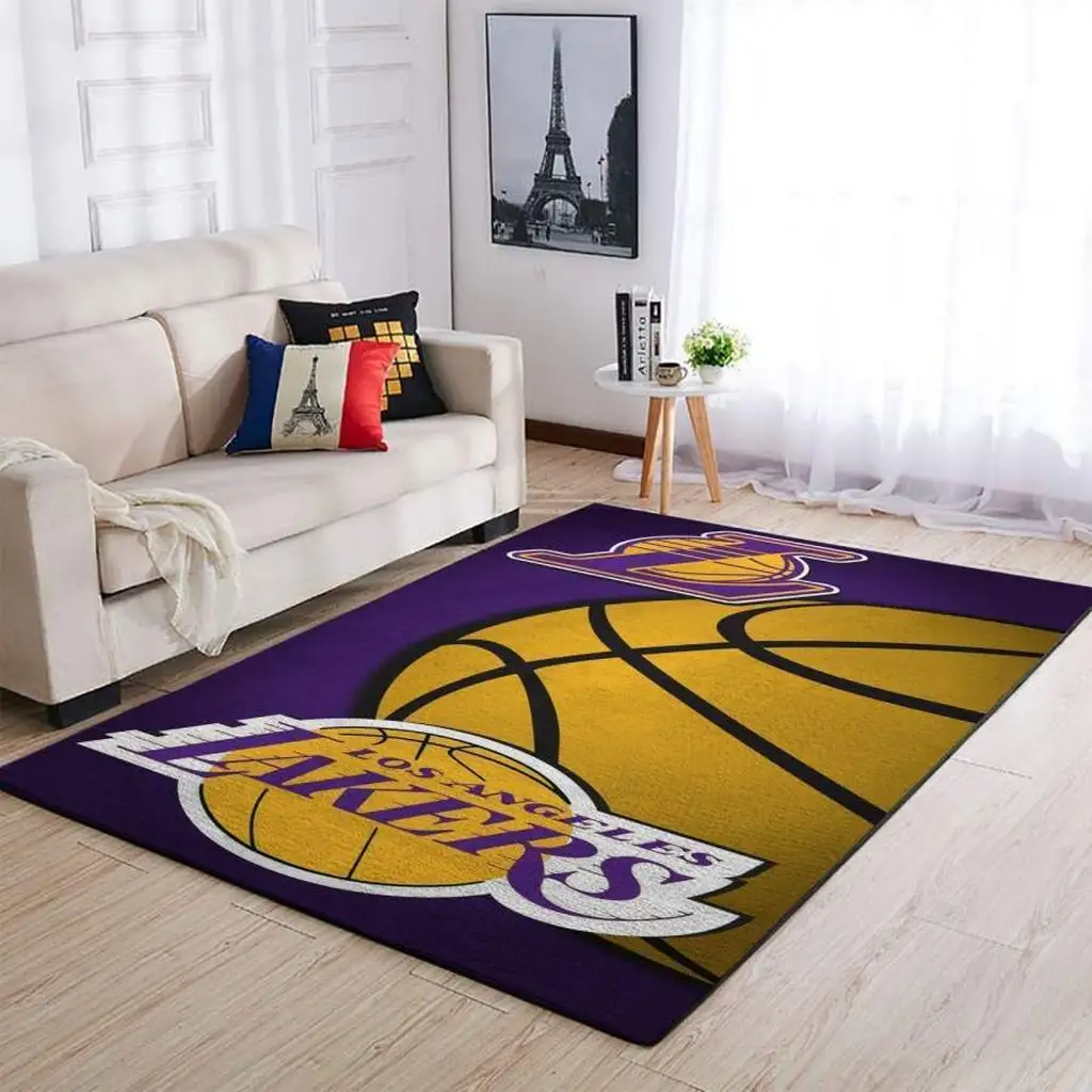 Los Angeles Lakers Rug - Basketball Floor Carpet Purple and Yellow