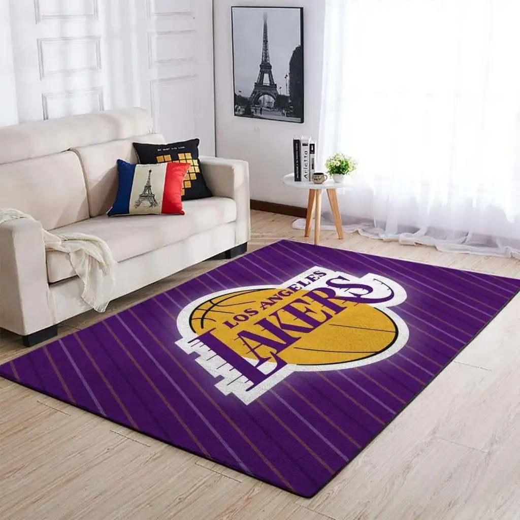 Los Angeles Lakers Rug - Basketball Logo Area for Fans Purple and Yellow