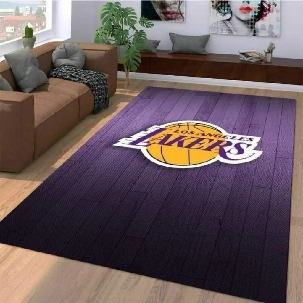Los Angeles Lakers Rug - Basketball Logo for Living Room Gold and White