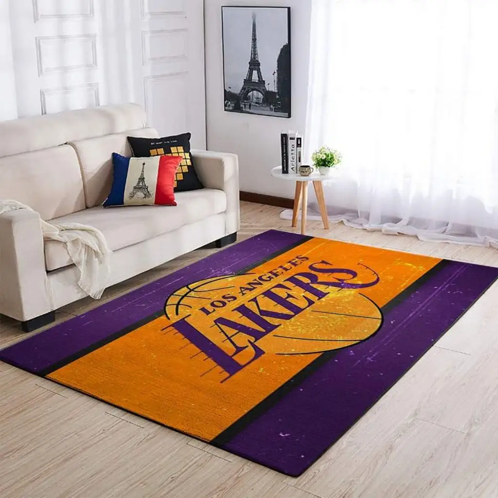 Los Angeles Lakers Rug - Basketball Theme Area for Fans Orange and Purple