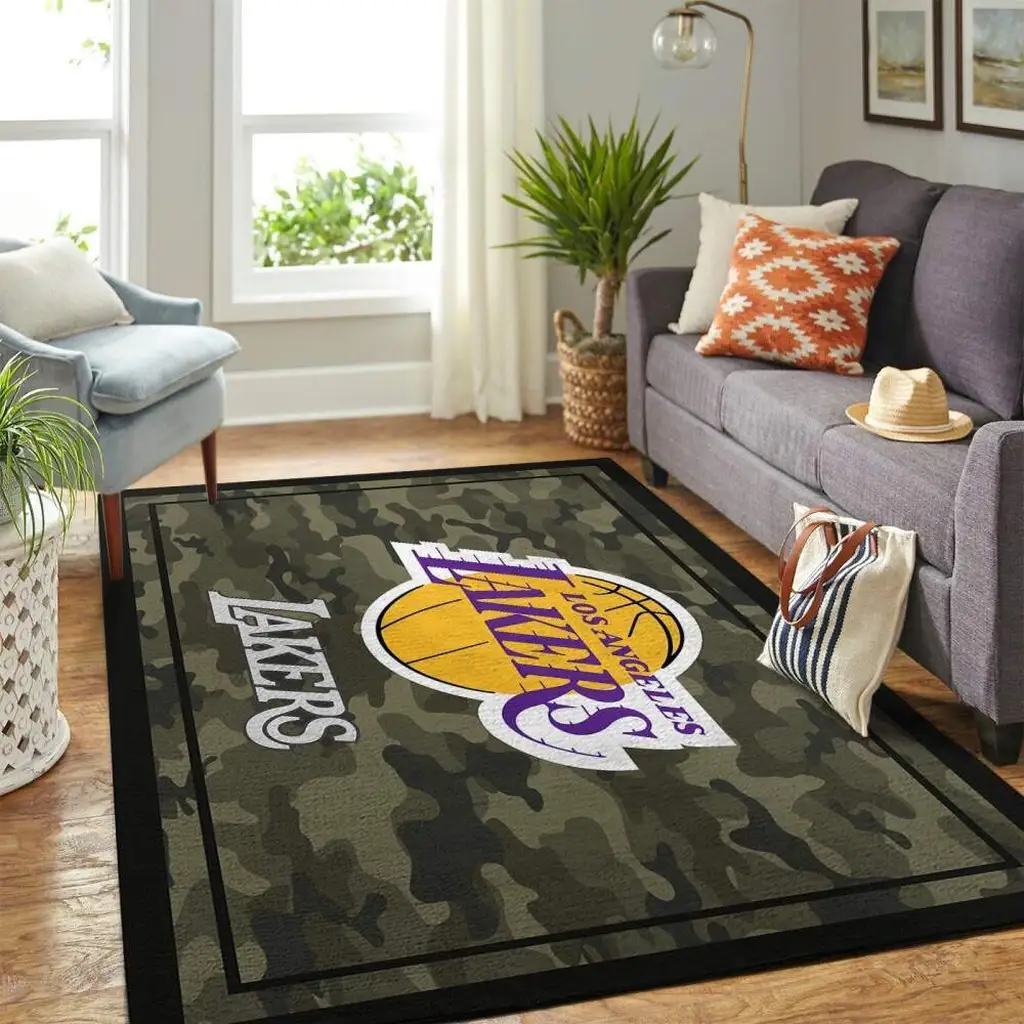 Los Angeles Lakers Rug - Camo for Living Room Decor Black and Green