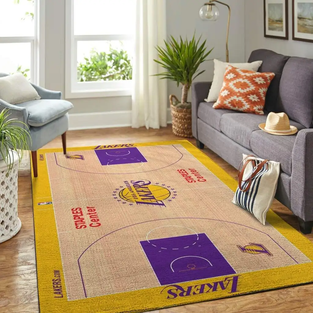 Los Angeles Lakers Rug - Court Design Basketball Floor Mat Purple and Yellow