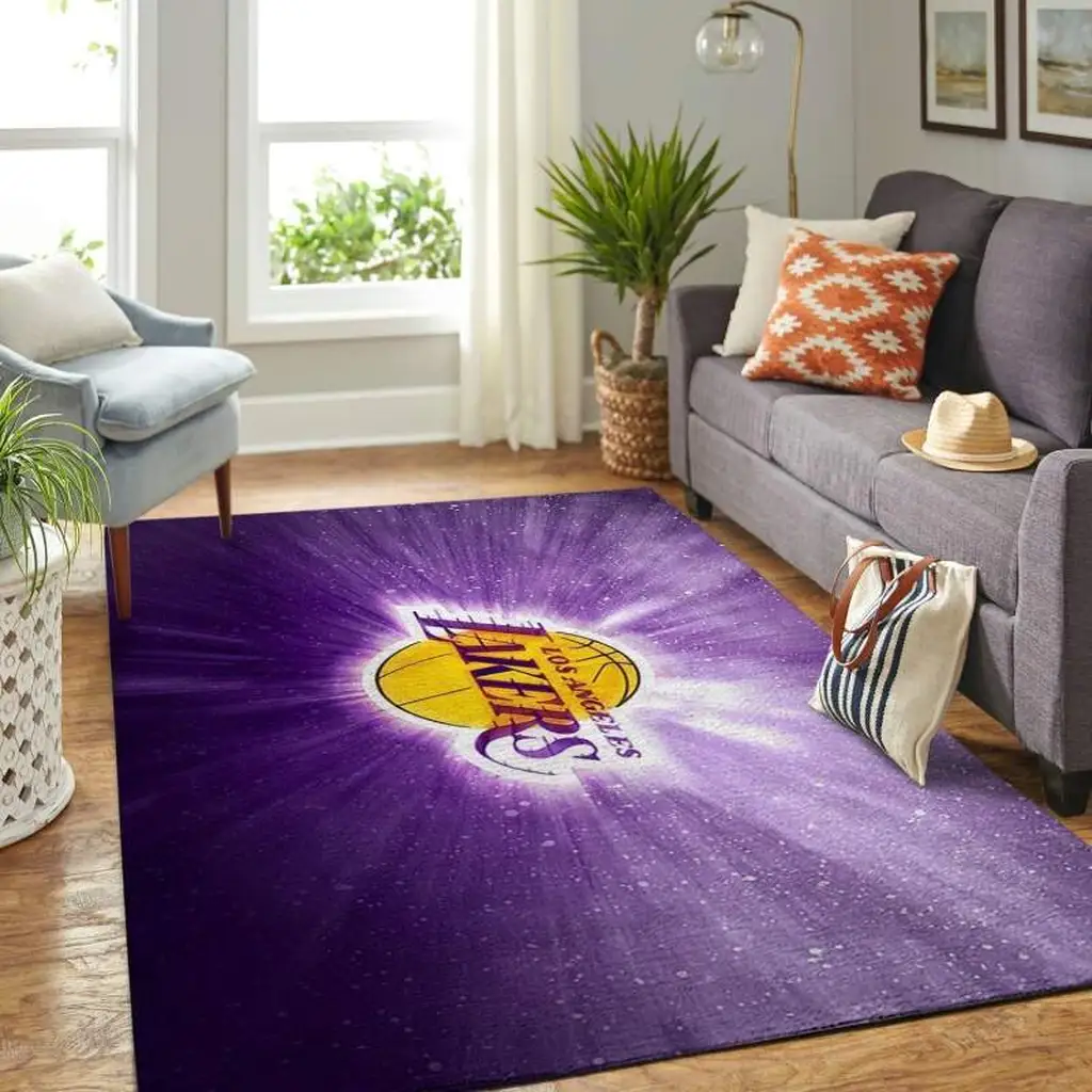 Los Angeles Lakers Rug - LA Area for Living Room Decor Purple and Yellow