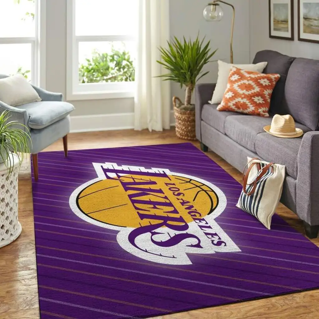 Los Angeles Lakers Rug - Logo Area Perfect for Fans Purple and Yellow