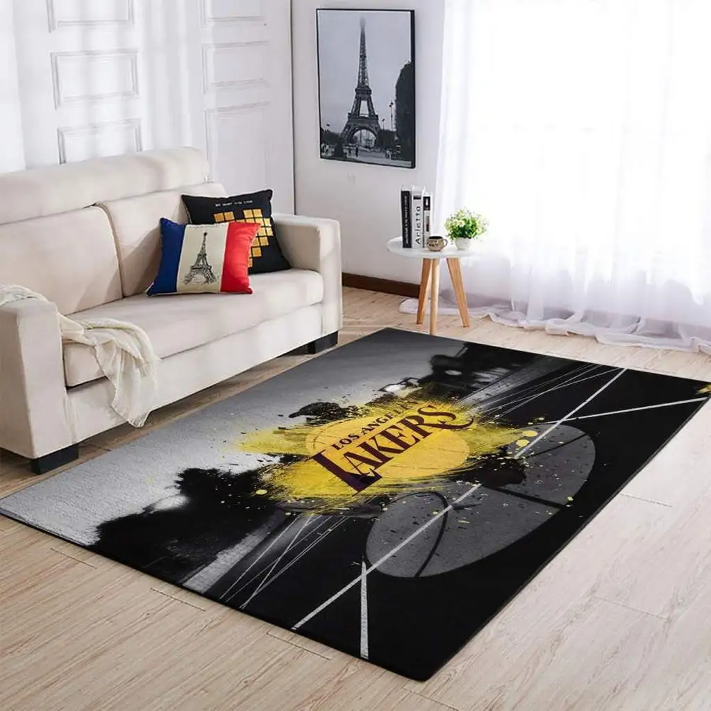 Los Angeles Lakers Rug - Modern Basketball Area for Fans Black and Yellow
