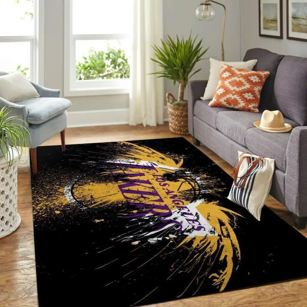 Los Angeles Lakers Rug - Splash Area for Home Decor Black and Yellow