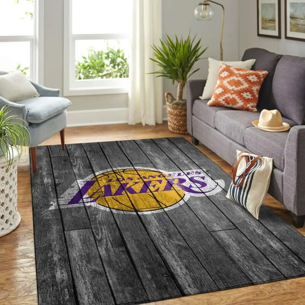 Los Angeles Lakers Rug - Wooden Floor Design Area Black and Yellow