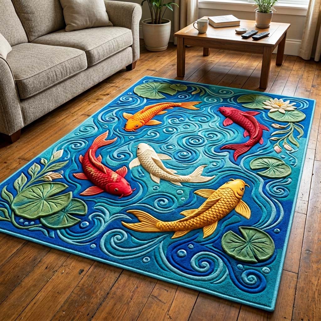 Lotus Current Area Rug - Non-Slip Washable 3D Print Rug for Living Room & BedroomTVC2108407