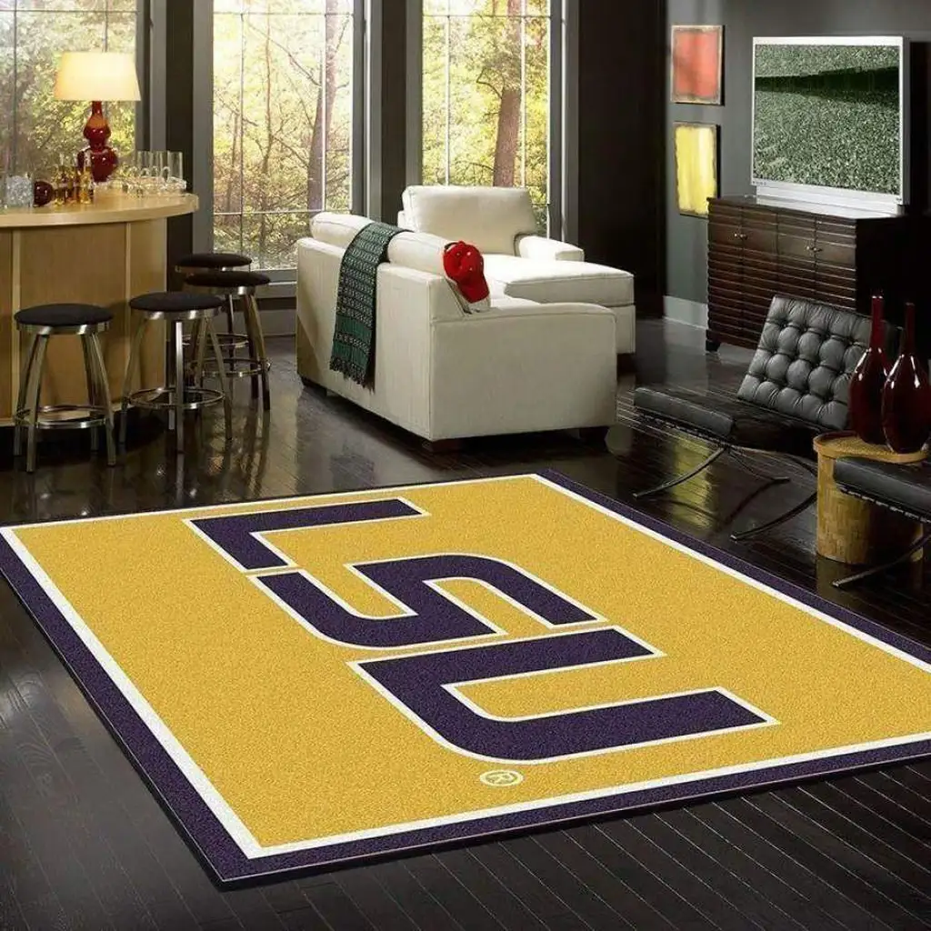 LSU Logo Rug for Living Room and Bedroom Decor Purple and Yellow